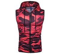 WAQD Herren Kordelzug Camouflage Mantel Weste Körper Kapuze Ärmellose Full Zip Pullover Hoodies Slim Fit Tanktops Shirts Fitness Camouflage Print Kapuze T-Shirt Weste Bluse T-Shirts Sweatshirt