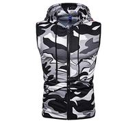 WAQD Herren Kordelzug Camouflage Mantel Weste Körper Kapuze Ärmellose Full Zip Pullover Hoodies Slim Fit Tanktops Shirts Fitness Camouflage Print Kapuze T-Shirt Weste Bluse T-Shirts Sweatshirt