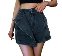 Warehouse Deal Jeans Hosenrock Damen Sommer High Waist Y2K Hosenrock Asymmetrische Jeans Rock mit Kurz Hose Casual Culotte-Shorts Moden A-Linien Knopf Culottes Hosen Elegant Kurz Jeansrock