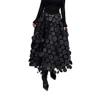 Warehouse Deal Retourenware Tüllrock Damen 3D Polka Dot Faltenrock Mesh Flowy Plisseerock Hohe Taille Langer Rock A Linie Tutu Midi Rock Karneval Kostüm Elegante Tüll Rock Plissee Rock Damen Lang
