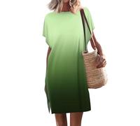 Warehouse Deals Angebote blusenkleid Damen Damen Kleider elegant Kleid Weiss Damen Sommer Einfarbig Rundhals Fledermaus Ärmel Knielang Freizeit Kleid Hawaii Kleid mesh Kleid (Green, S)