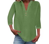 Warehouse Deals Angebote Leinen Shirt Sommer Leicht Langarm Leinenbluse V-Ausschnitt Knopf Lässige T-Shirts Bluse Tunika Tops Sommerblusen Oberteile T-Shirt Damen V Ausschnitt