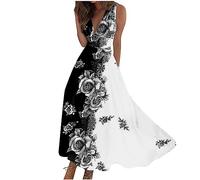 Warehouse Deals Angebote Maxikleid Damen Sommer Blumendruck Tiefer V-Ausschnitt Ärmellos Maxikleid Sommerkleider Damen Leicht Und Luftig Musselin Kleid Damen Damen Kleider Sommer,Wassermelonenrot,L