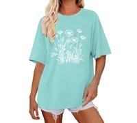 Warehouse Deals Angebote Oversize Shirt Damen Tshirt Sommer Fox Bedrucken T-Shirt Rundhals Vintage Tshirts Baumwolle Kurzarm Basic Oberteile Lässig Tops Tee Shirts Bluse für Damen Teenager Mädchen
