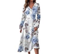 Warehouse Deals Angebote Strandurlaub Must Haves Kleider Damen Sommer Lang V-Ausschnitt Langarm Und Fließendes Swing Mode Elegant Lässig Langes Kleid Für Frauen Wollkleid Damen Sale
