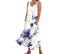 Warehouse Deals Angebote wickelkleid Damen Damenkleider Sommer blumenkleid Damen musselin Blumen Druck Rundhals Ärmello Lang Strand Kleid Viskose Kleid Damen Kleid Sommer (Lila, 3XL)