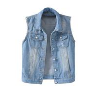 Warehouse Jeansjacke Kurz Damen Mehrfarbige Jeansweste Für Damen Kurz Für Frühling Und Schmal Dünn Aus Sackleinen Ärmellos Schultern Weste Mit Gebrochenen Löchern Ausgefallene Pullover Damen