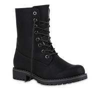 Warm Gefütterte Damen Stiefeletten Worker Boots Kunstfell Schuhe 125211 Schwarz Glatt 40 Flandell