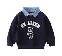 Warm Gefütterter Pullover für Jungen,Langarm Thermo Sweatshirts Oberteile mit abnehmbarem Kragen,Herbst Winter Kinder Klamotten, Weiche Bequem Pulli Langarmshirt für 1-10 Jahre (Grey, 2-3 Years)