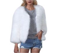 Warm Pelzig Damen Winterjacke Elegant Kunstfell Plüschjacke Mäntel Langarm Oberbekleidung Wintermantel Trendige Schwarz Jacken Vorne Offen Pelzjacke Einfarbig Strickjacken für Abendgesellschaft