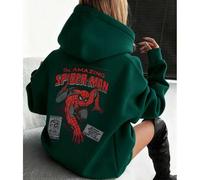 Warme Damen-Kapuzensweatshirts, Damen-Streetwear-Sportoberteile für Herbst und Winter, Sweatshirts mit Spider-Man-Muster, Damenoberteile aus Baumwolle
