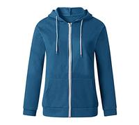 Warme Damenjacken, Wintermäntel, lässig, mit Kapuze, einfarbig, Reißverschluss, Tasche, Oberteil, langärmelig, Frühlings- und Herbst-Sweatshirt, modisch, dünne Bluse, warme Jacke für Damen, blau, 36
