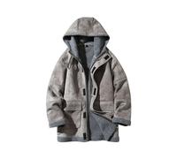 Warme Fleecejacke Herren Dicke Winterjacke Wolle Gefütterte Daunenjacke Wintermäntel Lange Einfarbige Lässige Übergangsjacke Wattierte Herrenmantel Parka Jacke Steppjacke Fleecemantel Freizeit Mantel