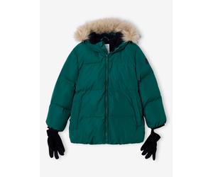 Warme Jungen Winterjacke mit Handschuhen tannengrün Gr. 140 von Vertbaudet