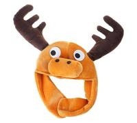Warme Plüsch-Elch-Hut, Kopfbedeckung für Kinder und Erwachsene, warme Winter-Kopfbedeckung, Urlaubszubehör, Kopfbedeckung, pelzige Hirsch-Kopfbedeckung, Kaffeebraun, One size