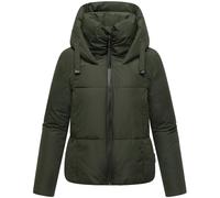 MARIKOO Damen Winterjacke (XS-XXL) - gesteppt, mit Kapuze, innen Fleecefutter - N086 - DarkOlive Größe M - Gr.M