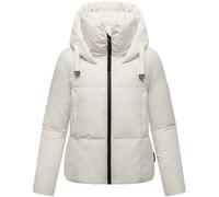 MARIKOO Damen Winterjacke (XS-XXL) - gesteppt, mit Kapuze, innen Fleecefutter - N086 - Offwhite Größe M - Gr.M