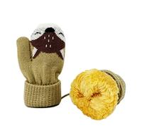 Warme Strick-Fäustlinge für Kleinkinder, niedliche Cartoon-Handschuhe für den Winter, volle Fnger-Fäustlinge mit Schnur zum Aufhängen am Hals, für 1-4 Jahre Kinder Gr. Einheitsgröße, khaki