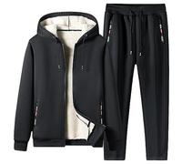Warmer Jogginganzug Herren Winter Plüsch Trainingsanzug Herren Fleece Hausanzug Herren Winter Gefüttert und Warm Jogginganzug Herren Innen Mit Fell Kapuzenjacke Jogginghose Bekleidungsset 2-Teilig