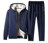 Warmer Jogginganzug Herren Winter Plüsch Trainingsanzug Herren Fleece Hausanzug Herren Winter Gefüttert und Warm Jogginganzug Herren Innen Mit Fell Kapuzenjacke Jogginghose Bekleidungsset 2-Teilig