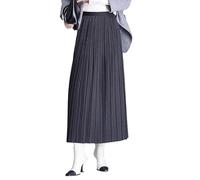 Warmer, Langer Wollrock Für Damen Im Winter Und Herbst, Elegant, Elastisch, Hohe Taille, Vintage-Wollmischung, A-Linie, Plissierter Maxirock, Dunkelgrau