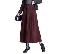 Warmer, Langer Wollrock Für Damen Im Winter Und Herbst, Elegant, Elastisch, Hohe Taille, Vintage-Wollmischung, A-Linie, Plissierter Maxirock, Burgunderrot