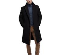 Warmer, mittellanger Herrenmantel, einfarbig, Herbst- und Wintermantel, aus Wolle, lässig, junge Jacke, Schwarz , S