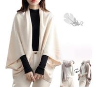 Warmer Schal mit doppeltem Verwendungszweck aus Kunstkaschmir, Wollschal mit Ärmeln, Strickjacke aus weicher Wolle, robust, für Herbst und Winter, Strickschal aus leichter Wolle mit Ärmeln (Beige,