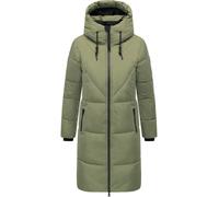 Navahoo Damen Langer Wintermantel warmer Steppmantel mit großer Kapuze und Fleece-gefütterten Kragen Kältekuschel XIV Olive Leaf Gr. L