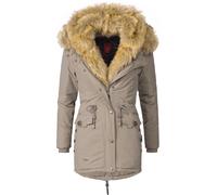 Warmer Wintermantel mit doppelter Kunstpelz-Kapuze "Sweety" Taupe mit braunem Fell XS