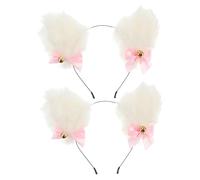 Warmhm 2 Stück Plüsch Ebene Stirnband mit Weißen Fuchsohren Haarreifen mit Glockenmuster Niedlicher Cosplay Kopfschmuck für Kostüm und Partyzubehör