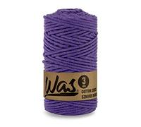 WAS Baumwollkordel mit Polyesterkern 3 mm 100m Baumwollgarn DIY Makramee Stricken Cotton Cord violett ideal für Makramee Handwerk Baumwollseil für Basteln