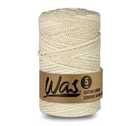 WAS Baumwollkordel mit Polyesterkern 5 mm 100m Baumwollgarn DIY Makramee Stricken Cotton Cord Elfenbein + Goldfaden ideal für Makramee Handwerk Baumwollseil für Basteln