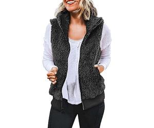 Wasserdichte Damenjacke - lässiges Sweatshirt aus Plüsch für Damen, große Größe, Farbblock, Bluse mit Reißverschluss, warmer Mantel, Tanktop, langer Mantel, Blau, Schwarz , 36