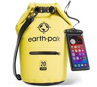 Wasserdichter Packsack 20L - Dry Bag mit Reißverschlusstasche und Rolltop | Dry Bag 20L in Gelb: schwimmfähiger Trockensack mit Reißverschluss-Außentasche und IPX8-Handyhülle