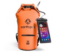 Wasserdichter Packsack 30L - Dry Bag mit Reißverschlusstasche und Rolltop | Dry Bag 30L in Orange: schwimmfähiger Trockensack mit Reißverschluss-Außentasche und IPX8-Handyhülle
