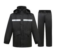 Wasserdichter Poncho Regenponcho für Erwachsene, Regenanzug Herren Wasserdicht Atmungsaktiv Zweistufige Regenanzüge for Herren, Regenjacke mit Hose, Gut sichtbare, reflektierende Regenausrüstung(Black