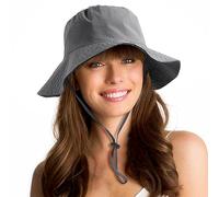 Wasserdichter Sonnenhut, LSF 50+, UV-Schutz, verstaubar, mit Krempe, Boonie für Damen und Herren, Sommer, leicht, Wandern, Outdoor-Kappe, GRAU, Einheitsgröße