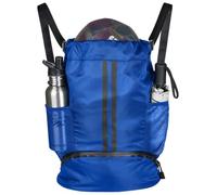 Wasserdichter Sportrucksack mit Kordelzug und Schuhtasche & Nass-/Trockentrennung, ideal für Fußball, Basketball, Fußball, Blau, blau, Einheitsgröße