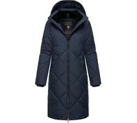 Ragwear Damen Wintermantel Warmer wasserdichter Steppmantel lang mit Abnehmbarer Kapuze Rebela YOUMODO Navy Gr. M