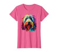 Wasserfarben Farbenfroher Bearded Collie Hunde T-Shirt, Damen, Rosa Meliert, 3XL