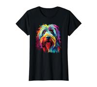Wasserfarben Farbenfroher Bearded Collie Hunde T-Shirt, Damen, Schwarz, XXL