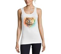 Wasserfarben-Tanktop für Damen, Motiv: lächelndes Tier, Baumwolle, Weiß, weiß, L
