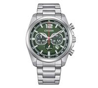 Citizen CA4640-50X Active Sport Chrono Herrenuhr, Eco-Drive, Gehäuse 41 mm, grünes Zifferblatt, Stahlarmband, WR 10 Bar, Tachymeter, silber, Sport Chrono