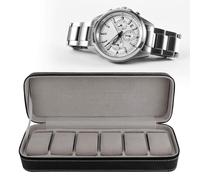 Watch Box Uhren Aufbewahrungsbox, Uhrenbox 6 Uhren Herren Schwarz Uhrenkasten Uhrenkissen aus Samt, Reise Schmuckkästchen Uhren Aufbewahrungsbox Mit Reißverschluss aus PU Leder