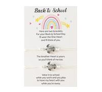 Watch Classic Silber Lederarmband 2 STÜCKE Schildkrötenarmband Zurück zur Schule Geschenkarmband Plus Karte Zurück zur Schule Geschenke Armbandset für 2 Silber Armband Damen 925 (White, One Size)
