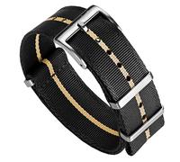WatchGecko Schweizer Qualität Signature Military Nylon Uhrenarmband. Nylon-Herren-Ersatzarmband. Robustes, schnell trocknendes und sicheres Uhrenarmband für Outdoor-Aktivitäten. Schwarz & Beige, 20 mm