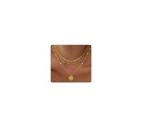 WATEFOER 3 Stück Halskette Gold Damen, Geschichtete Gold Halsketten Stapelbar 14K Goldkette Choker Halskette Diamant Schichtung Kreis CZ Anhänger Halsketten Schmuck Geschenke für Muttertag