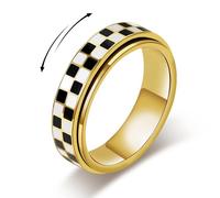 WATEFOER Karierter Fidget Ring für Damen, 18K Vergoldet Edelstahl Angst Spinner Ringe Schwarz-Weiß Schachbrett Rotierender Ring Angst & Stressabbau Geschenk für Damen Herren (9)