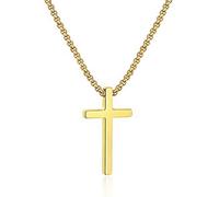 WATEFOER Kreuz Halskette für Herren Edelstahl Silber Schwarz Goldkette mit Kreuzanhänger Glaube Religiöser Schmuck Weihnachten Valentinstag Ostern Geschenke für Männer Jungen (Gold)